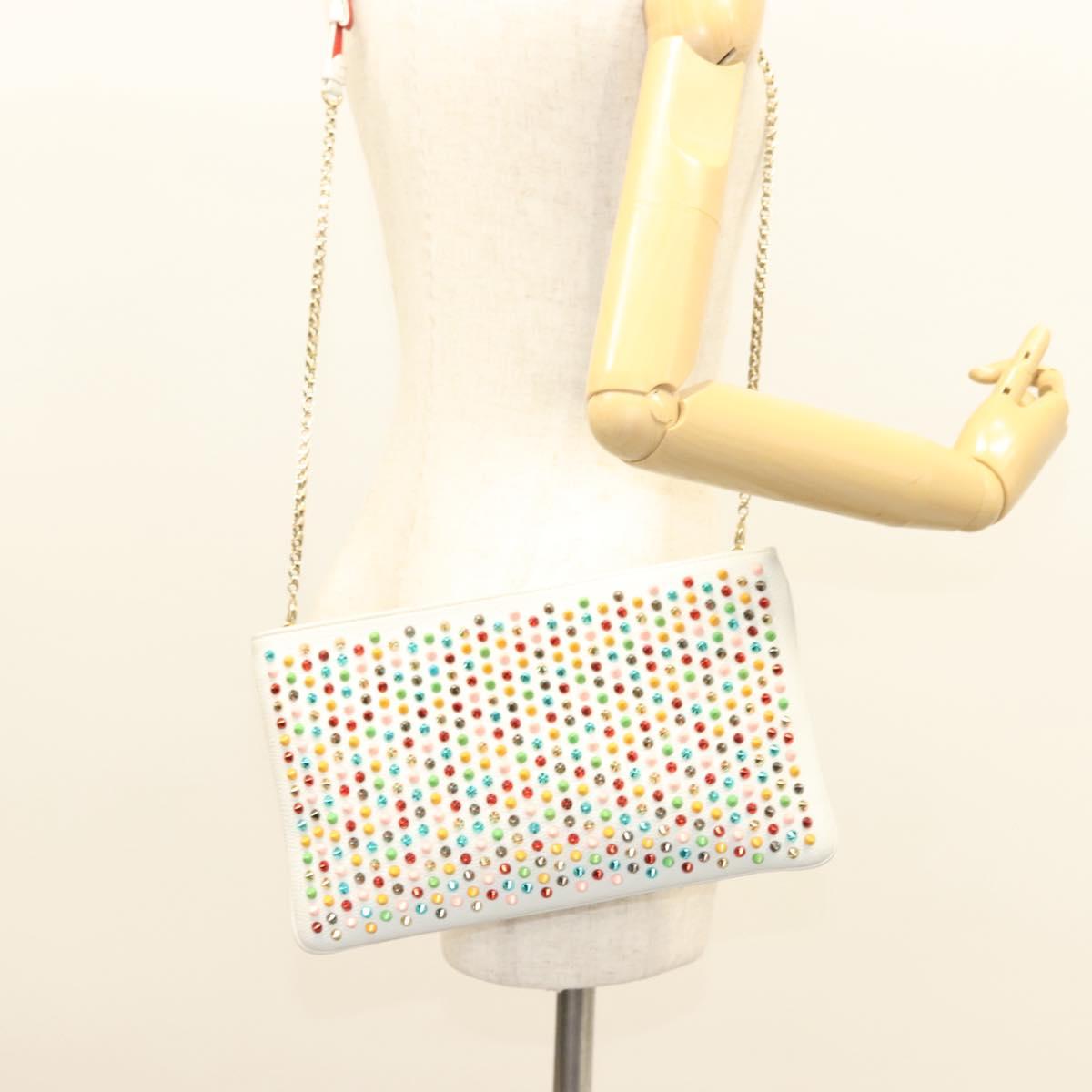 Christian Louboutin Clutch Bag Rubiposh Leather White Gold 1175134 Auth bs26678