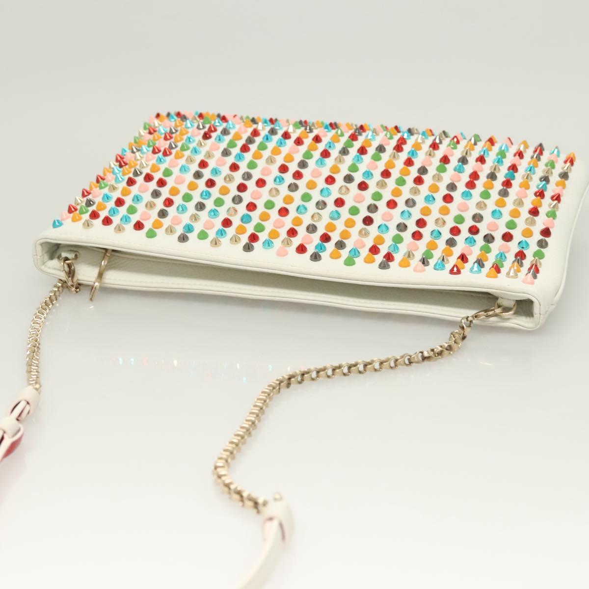 Christian Louboutin Clutch Bag Rubiposh Leather White Gold 1175134 Auth bs26678