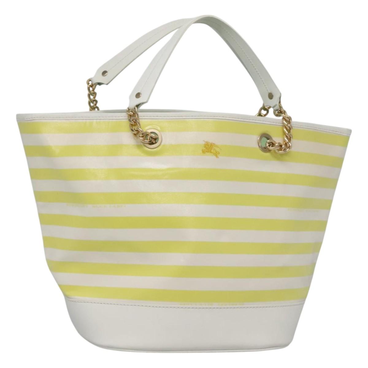 BURBERRY Blue Label Chain Tote Bag Coated Canvas Light Yellow Auth bs26698