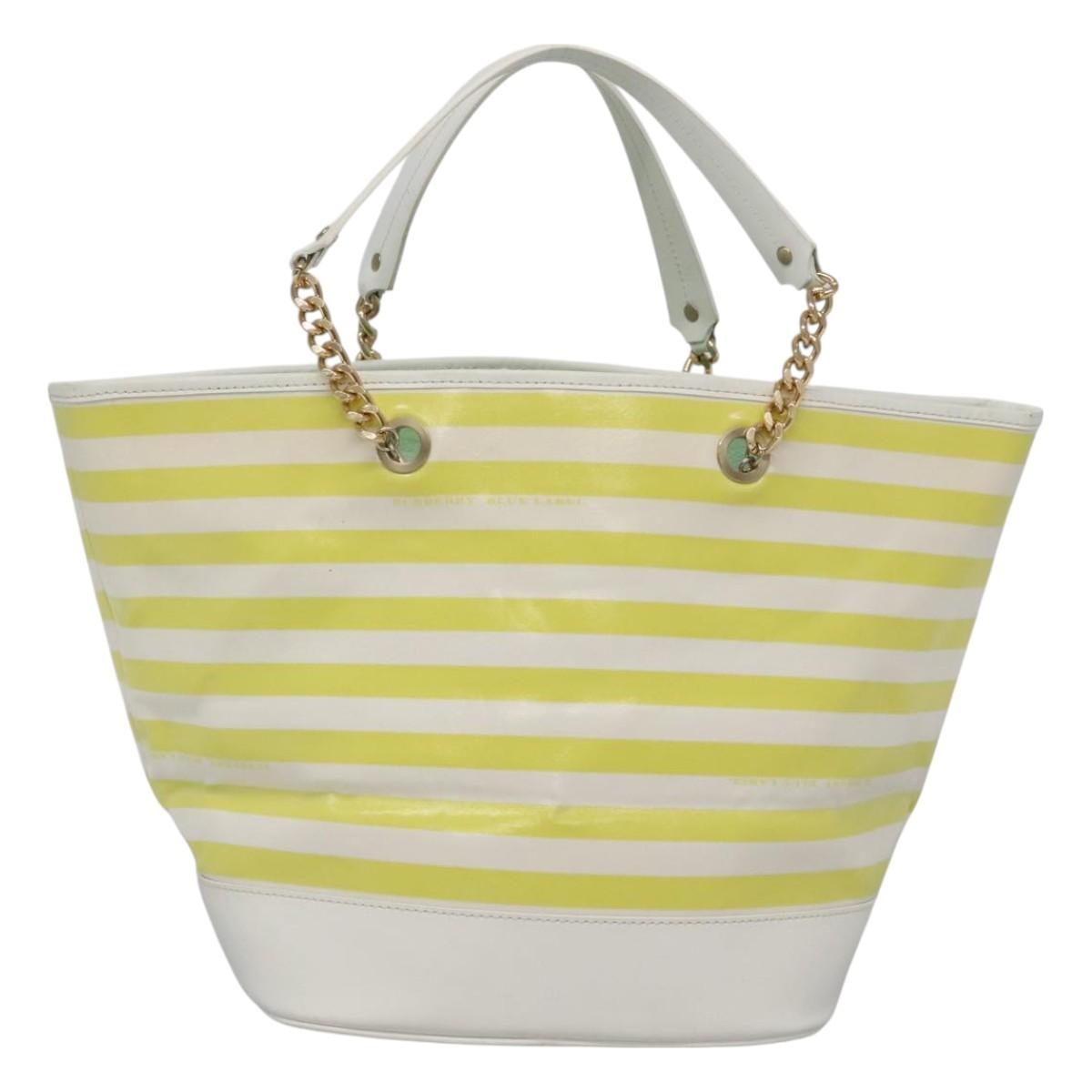 BURBERRY Blue Label Chain Tote Bag Coated Canvas Light Yellow Auth bs26698