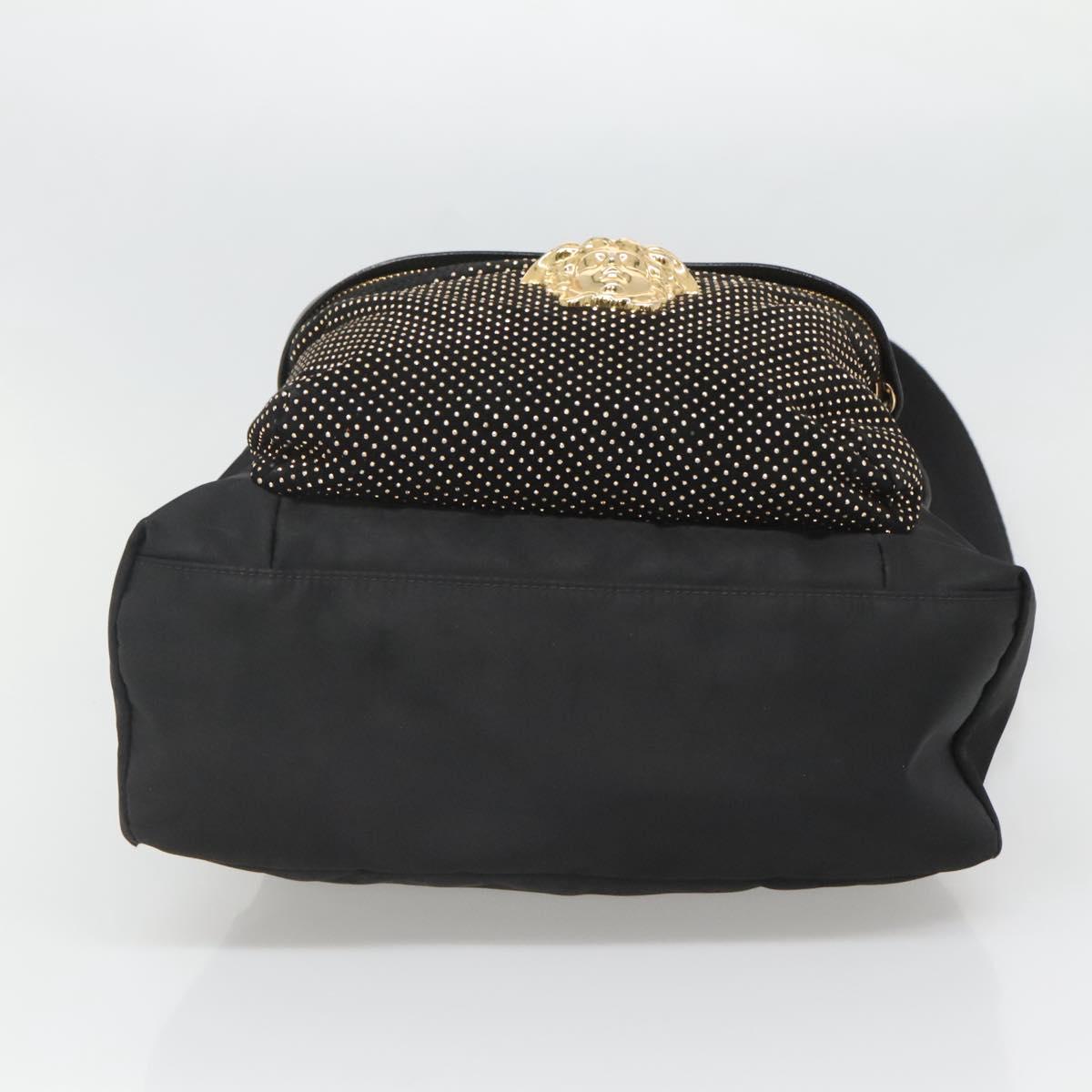 VERSACE Medusa Shoulder Bag Nylon Leather Black Gold Auth bs26702