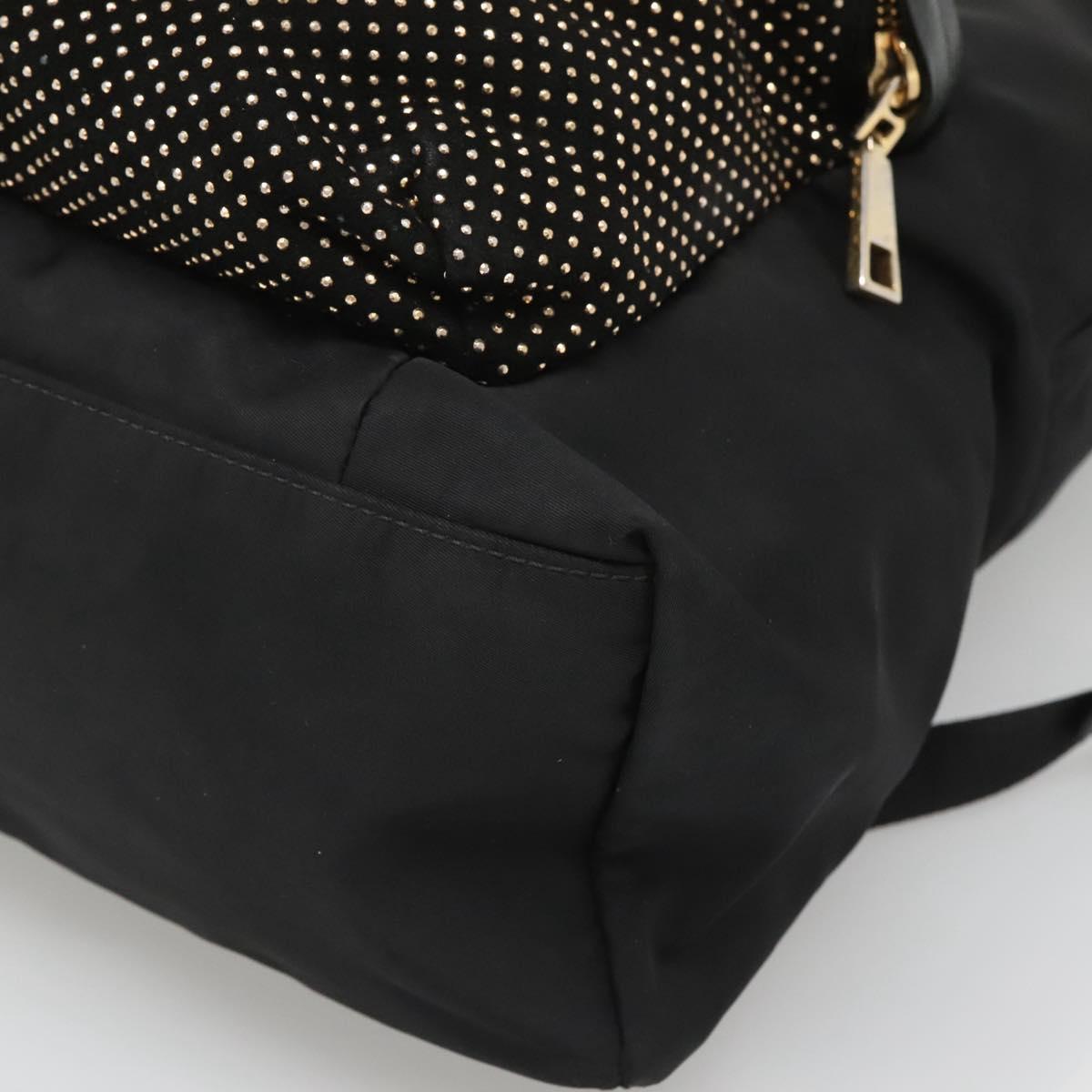 VERSACE Medusa Shoulder Bag Nylon Leather Black Gold Auth bs26702