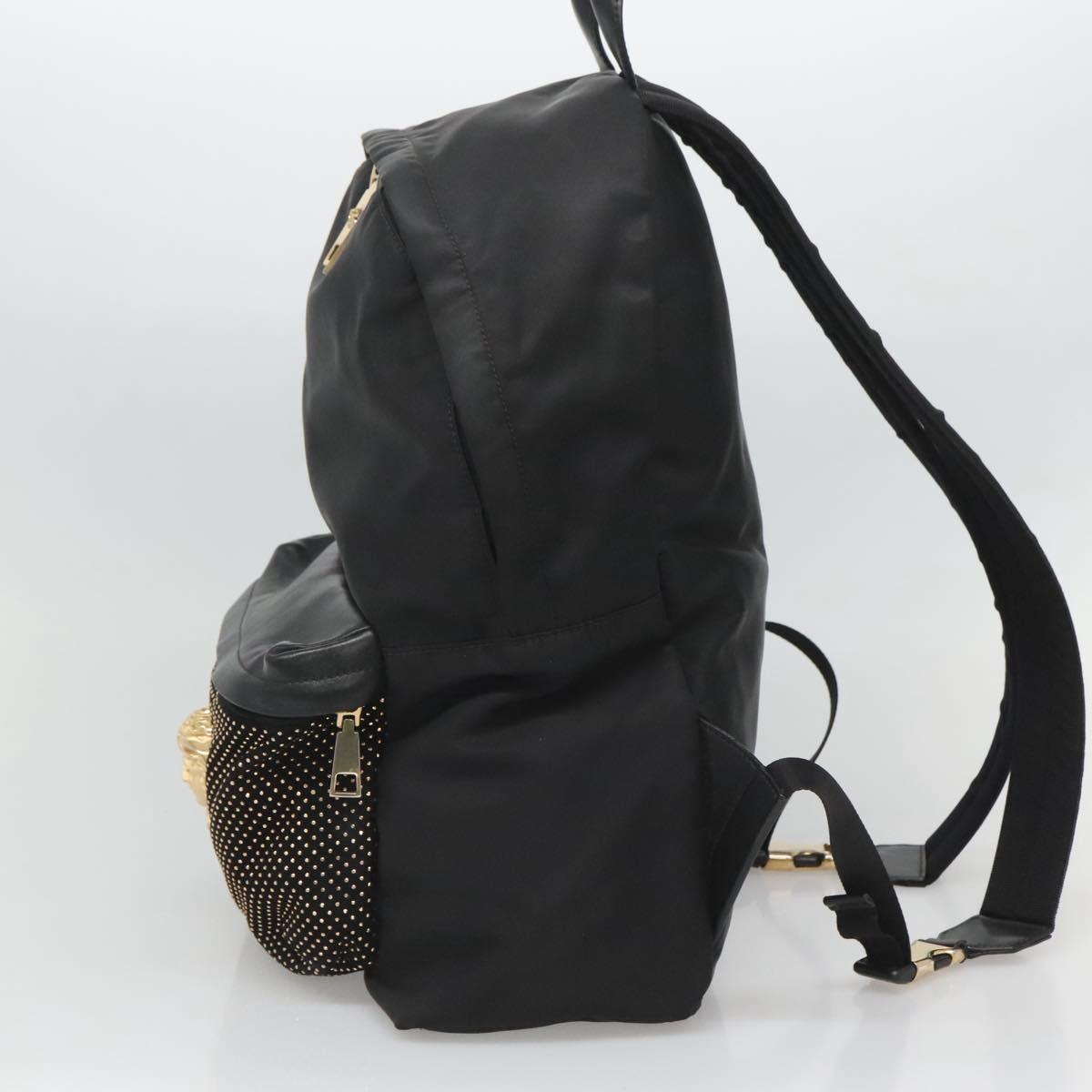 VERSACE Medusa Shoulder Bag Nylon Leather Black Gold Auth bs26702