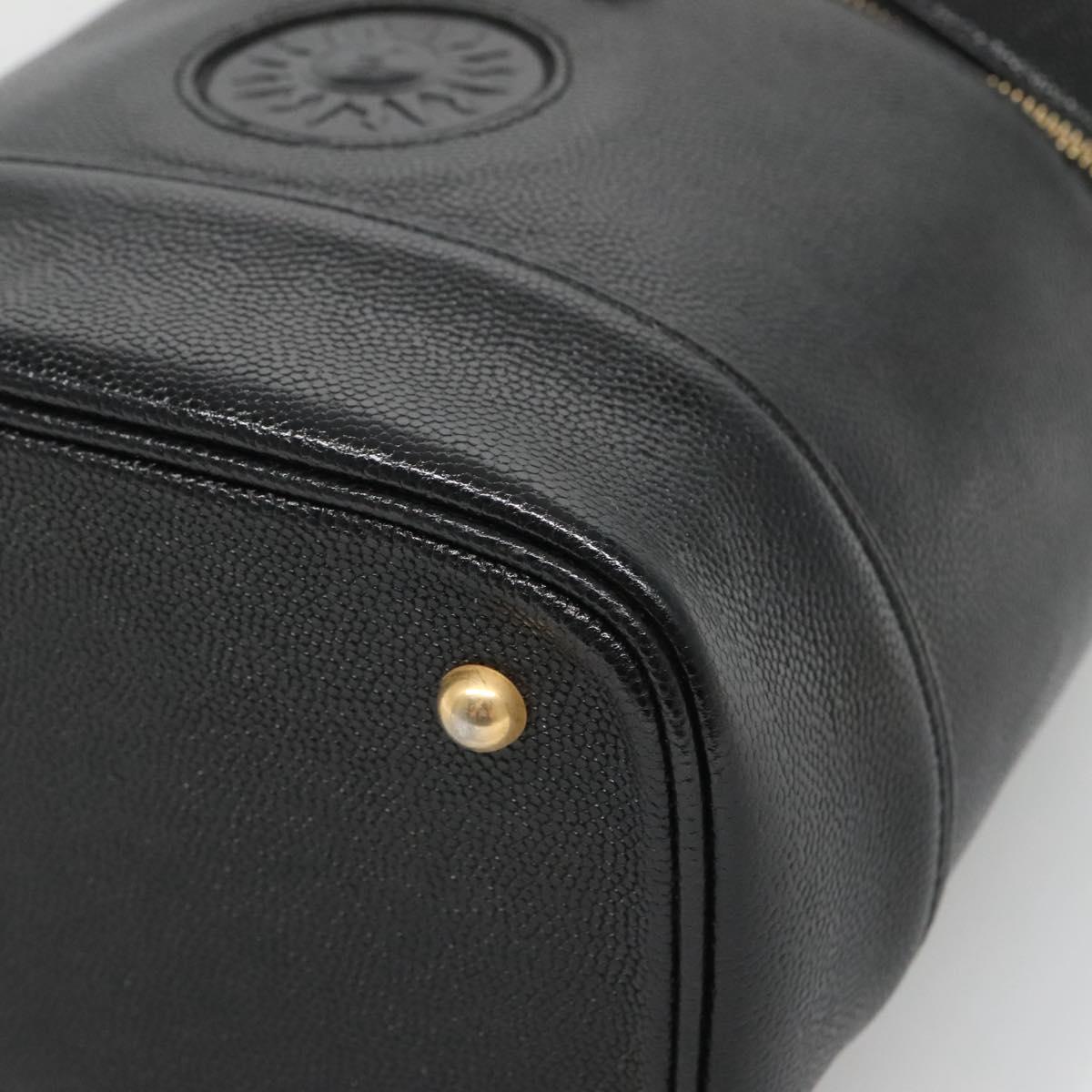 VERSACE Vanity Bag Leather Black Gold Auth bs26703
