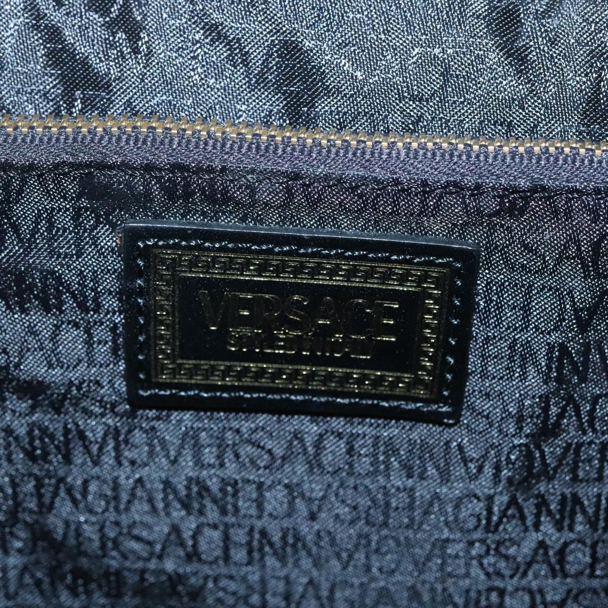 VERSACE Vanity Bag Leather Black Gold Auth bs26703