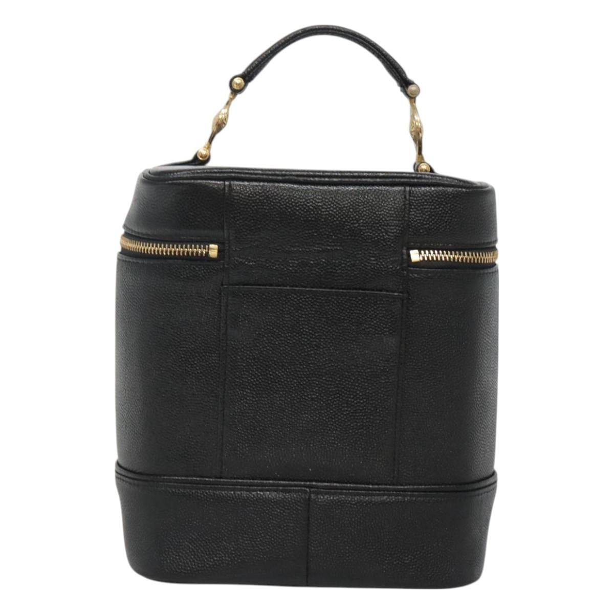 VERSACE Vanity Bag Leather Black Gold Auth bs26703