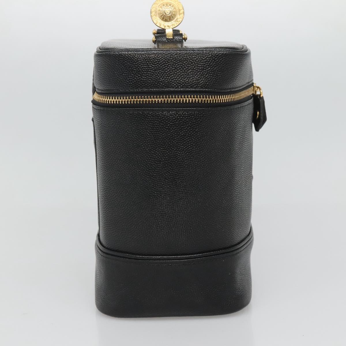 VERSACE Vanity Bag Leather Black Gold Auth bs26703