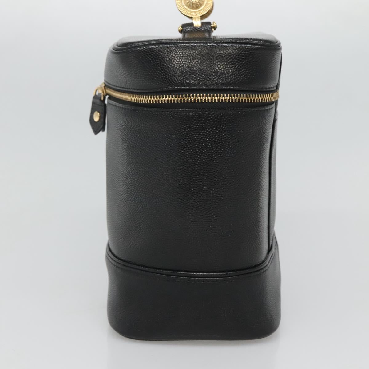 VERSACE Vanity Bag Leather Black Gold Auth bs26703