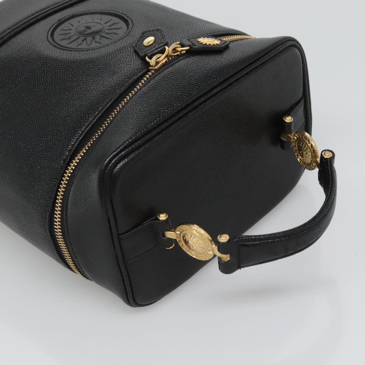 VERSACE Vanity Bag Leather Black Gold Auth bs26703