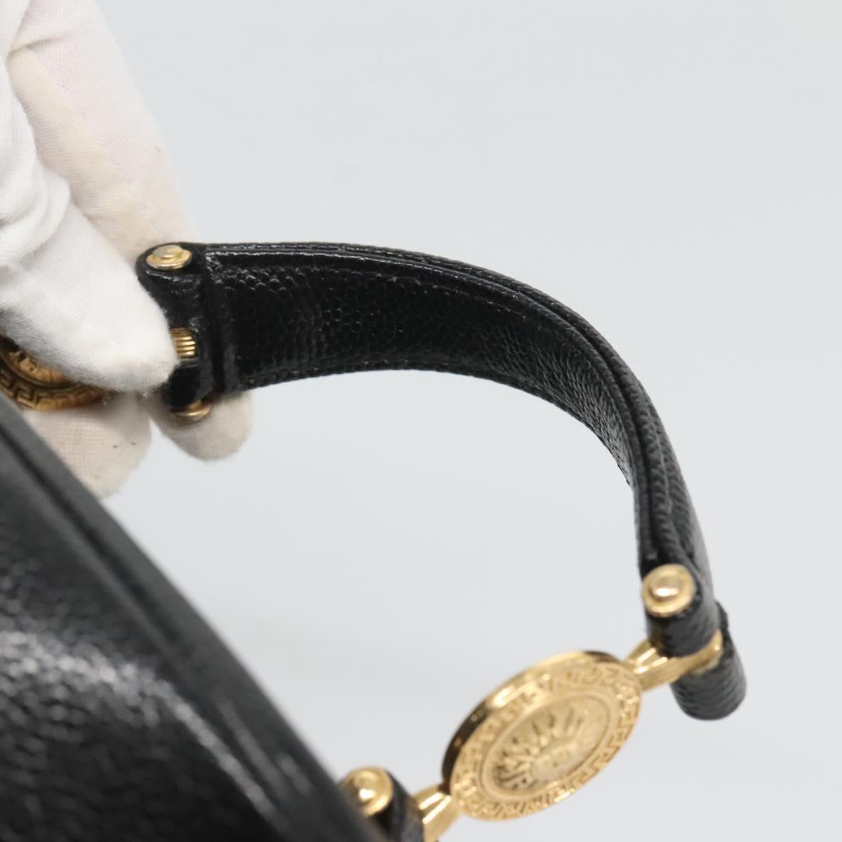 VERSACE Vanity Bag Leather Black Gold Auth bs26703