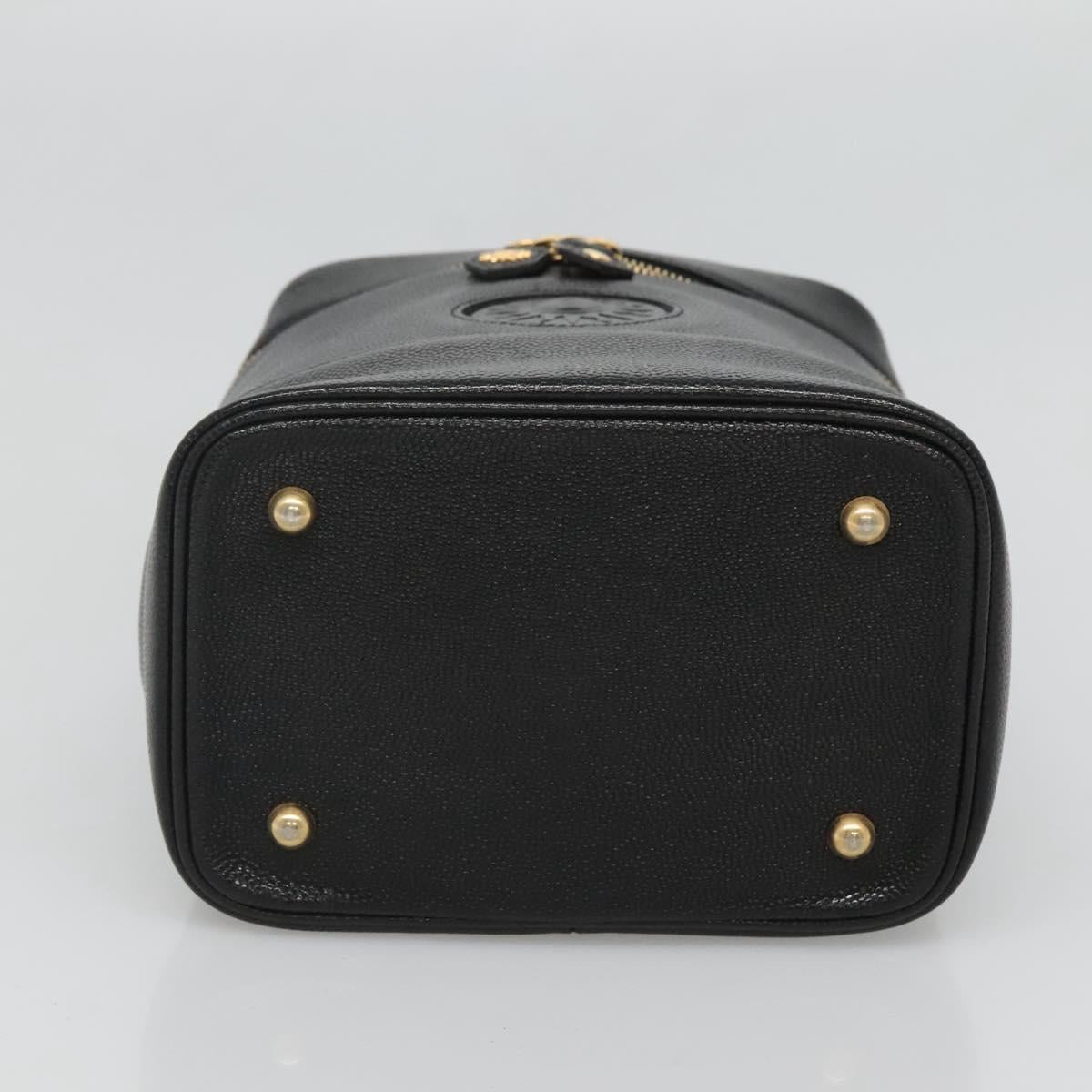 VERSACE Vanity Bag Leather Black Gold Auth bs26703