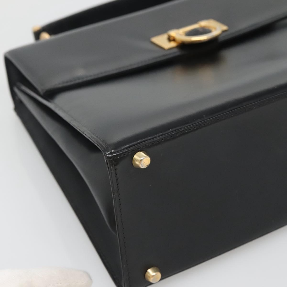Gianni Versace Hand Bag Leather Black Gold Auth bs26704