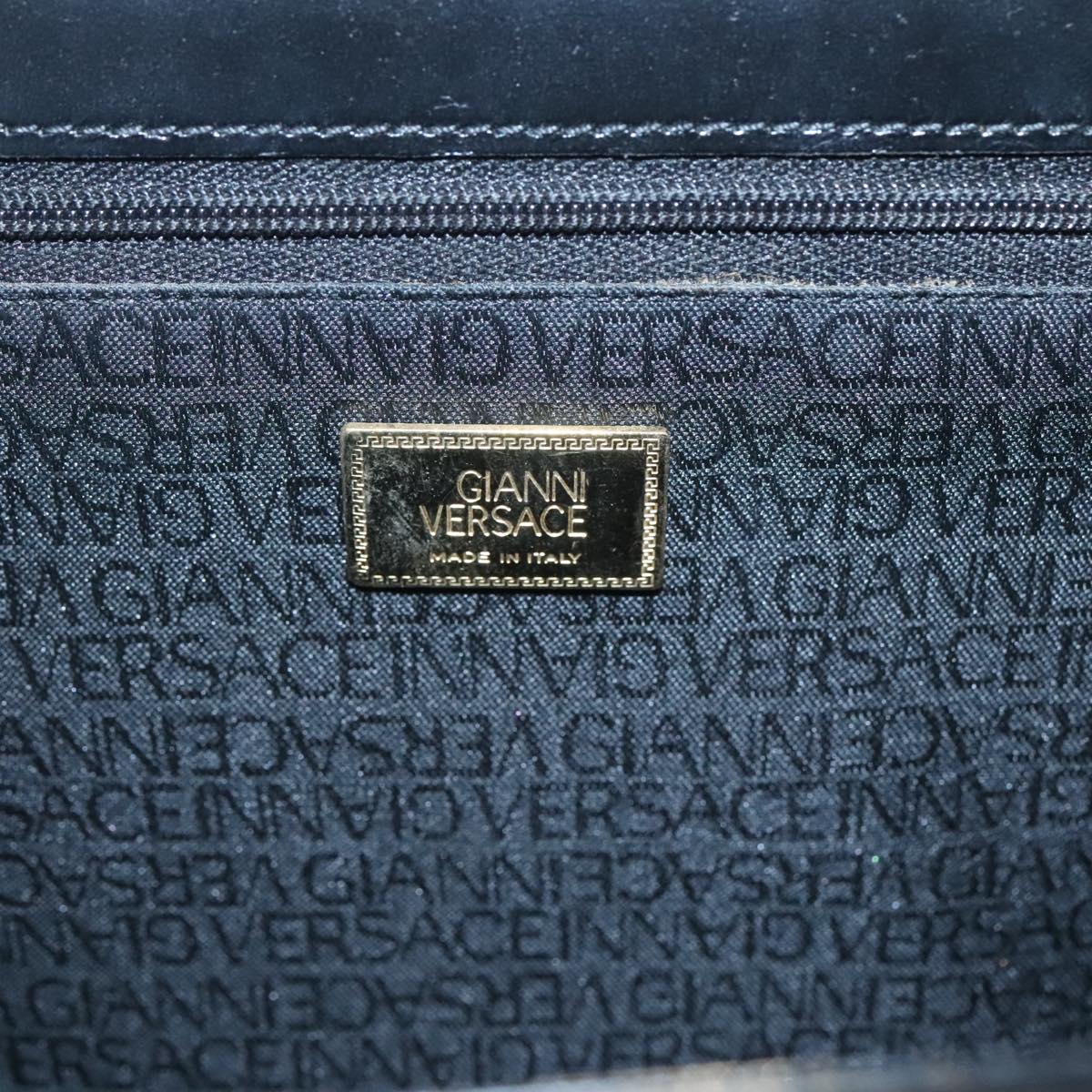 Gianni Versace Hand Bag Leather Black Gold Auth bs26704