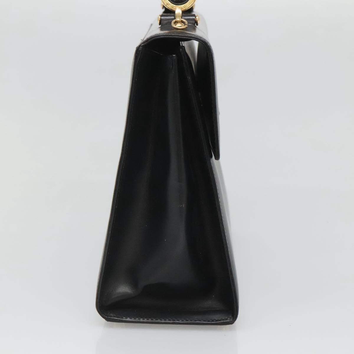 Gianni Versace Hand Bag Leather Black Gold Auth bs26704