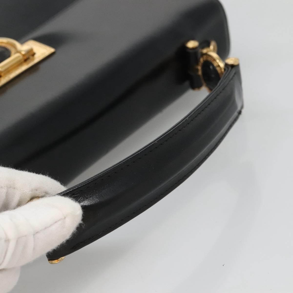 Gianni Versace Hand Bag Leather Black Gold Auth bs26704