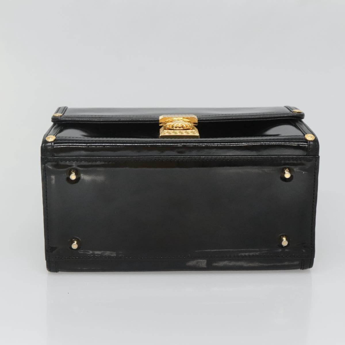 VERSACE Vanity Bag Enamel Black Gold Auth bs26705