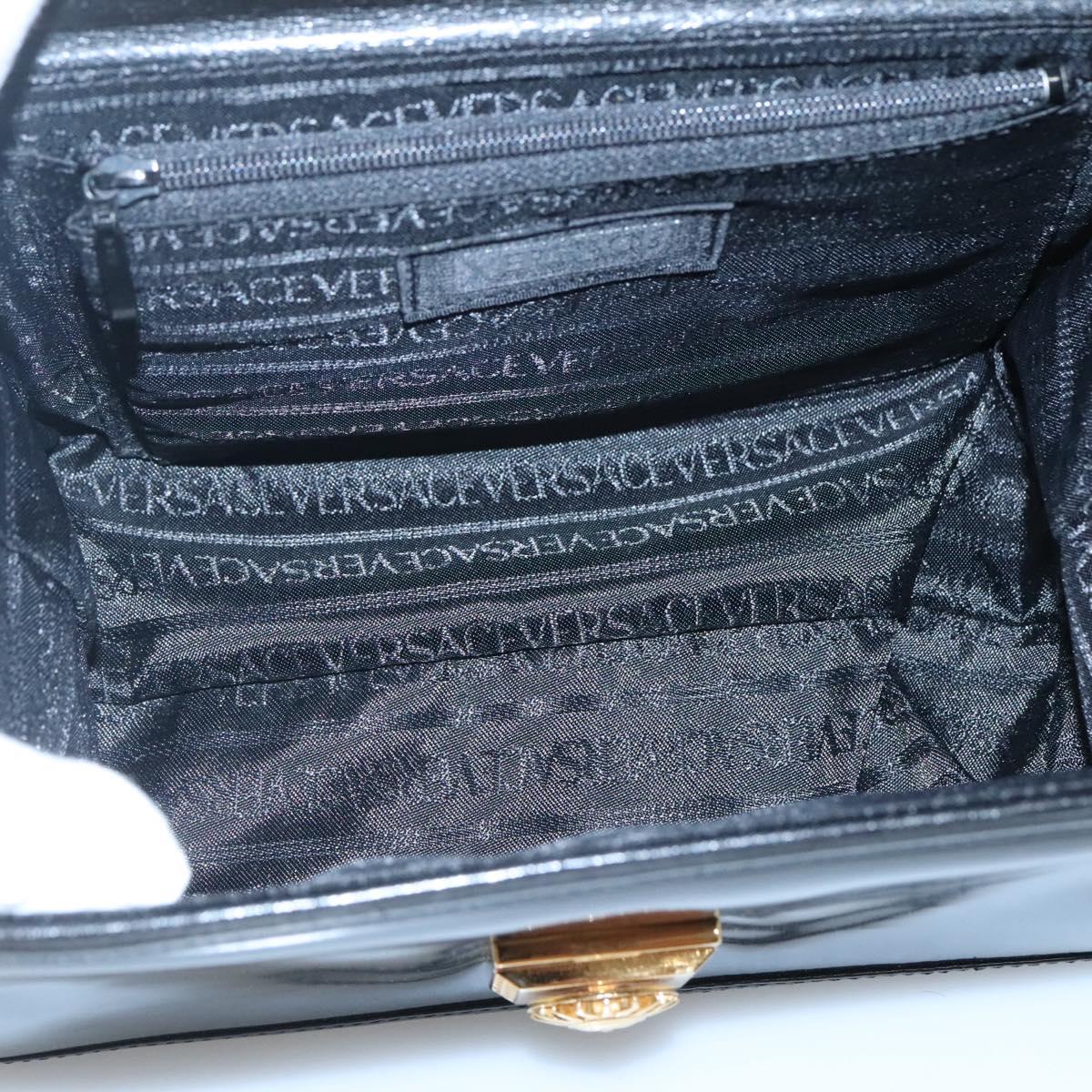 VERSACE Vanity Bag Enamel Black Gold Auth bs26705