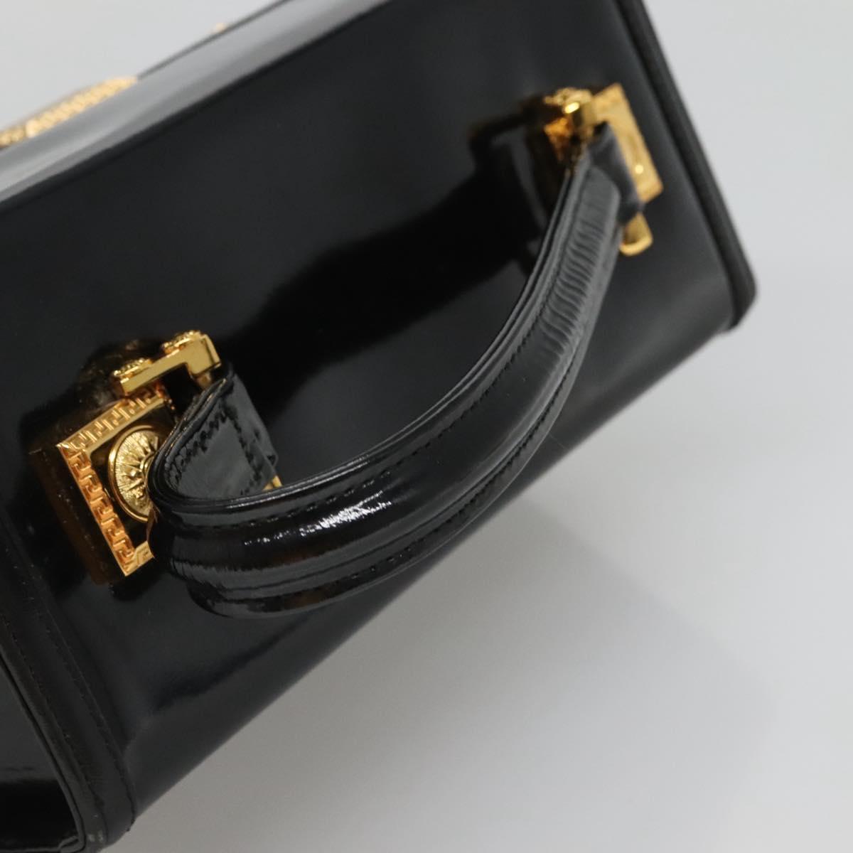 VERSACE Vanity Bag Enamel Black Gold Auth bs26705