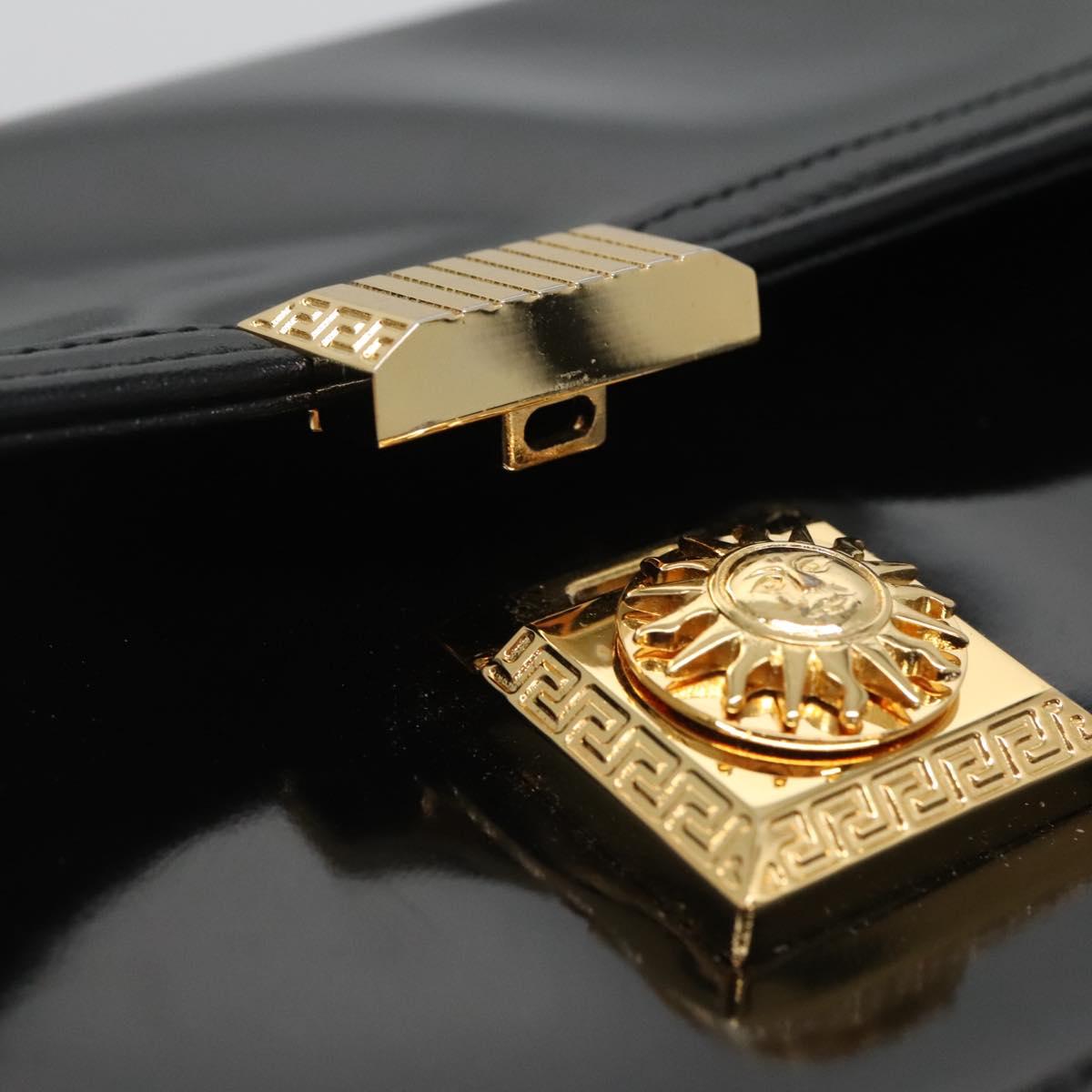 VERSACE Vanity Bag Enamel Black Gold Auth bs26705