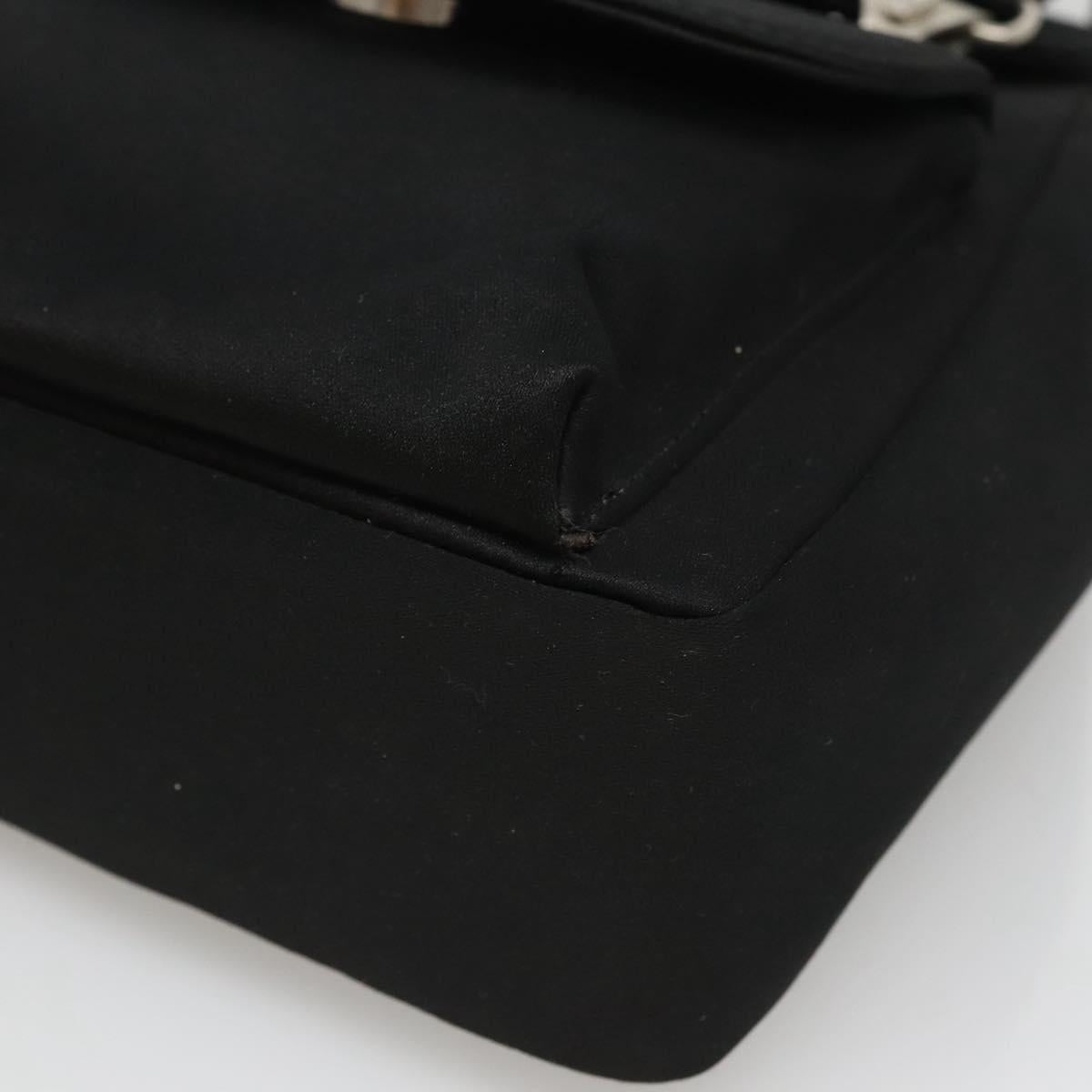 VERSACE Hand Bag Satin Black Silver Auth bs26706