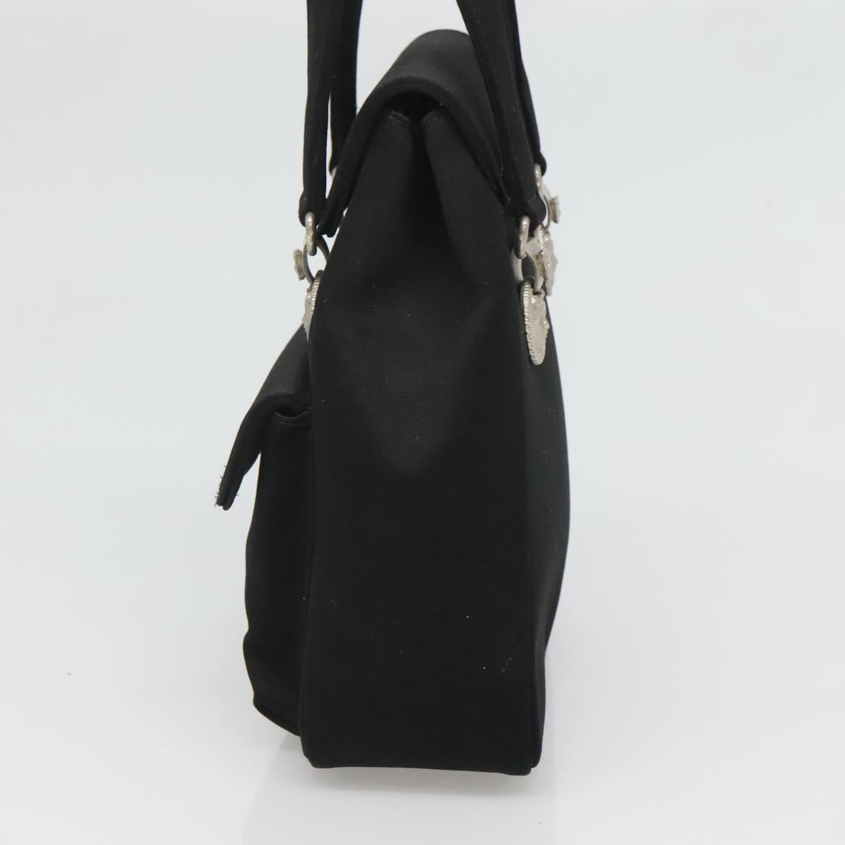 VERSACE Hand Bag Satin Black Silver Auth bs26706