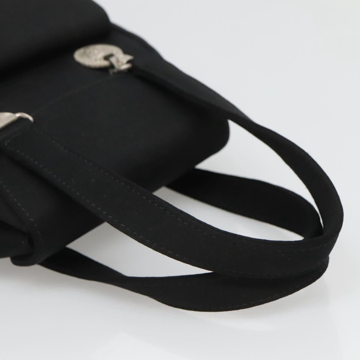 VERSACE Hand Bag Satin Black Silver Auth bs26706