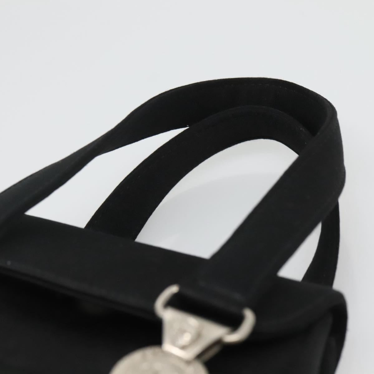 VERSACE Hand Bag Satin Black Silver Auth bs26706