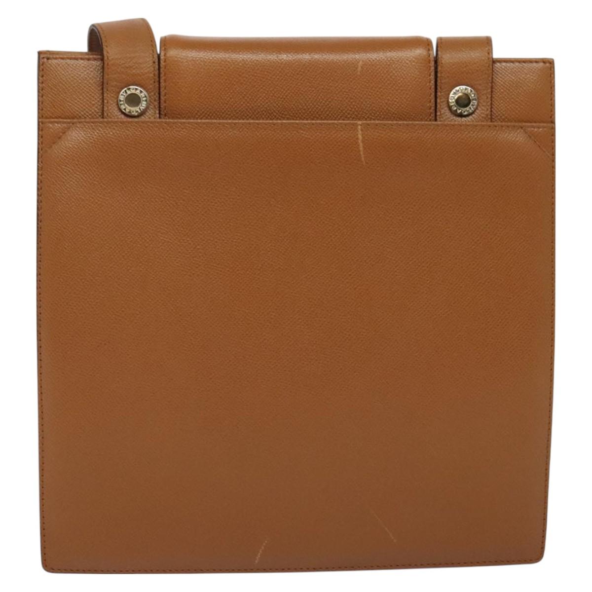BVLGARI Shoulder Bag Leather Brown Silver Auth bs26717