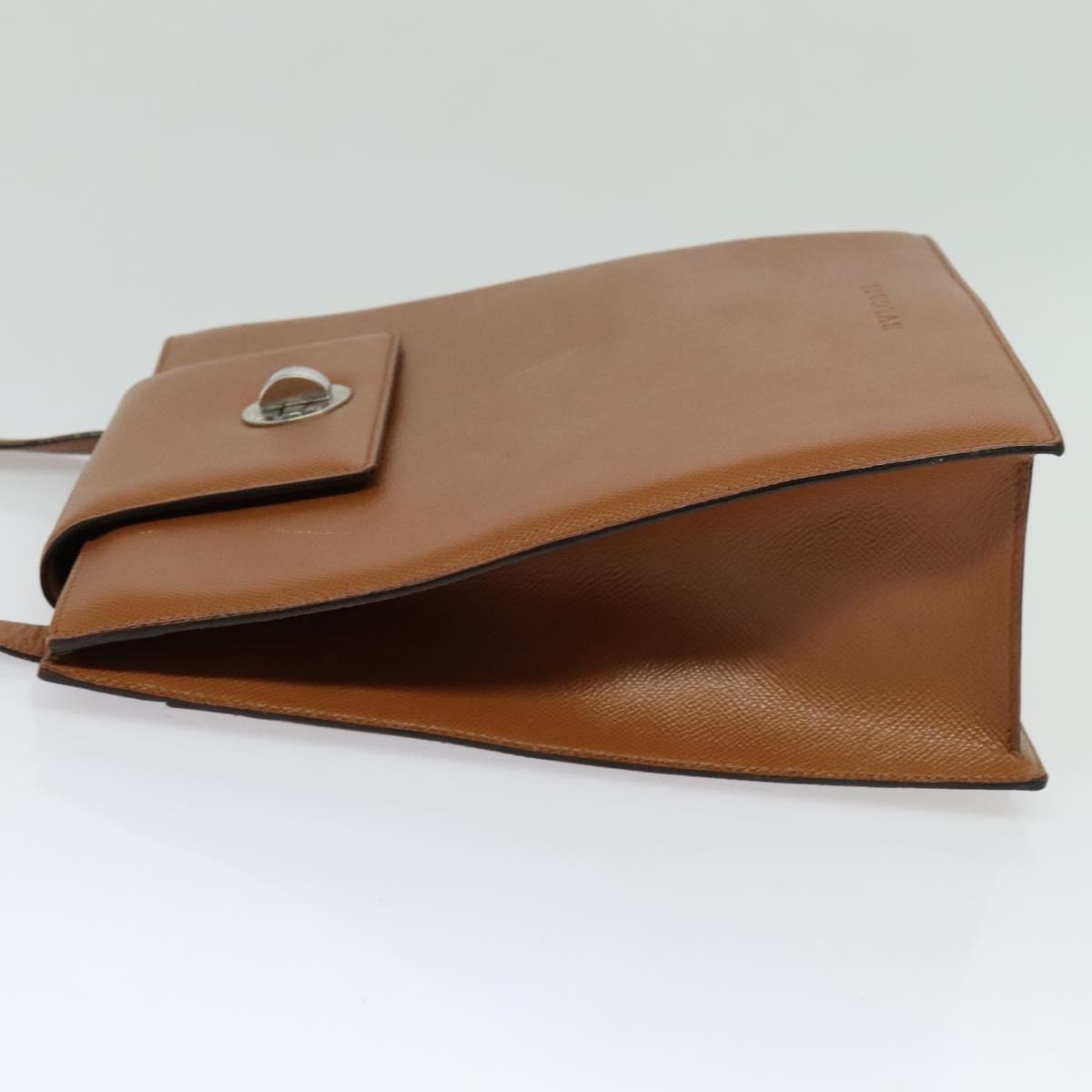 BVLGARI Shoulder Bag Leather Brown Silver Auth bs26717