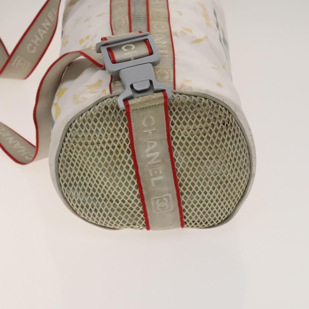 CHANEL Sports Shoulder Drum Bag Rubber Nylon White Gray CC Auth bs26735