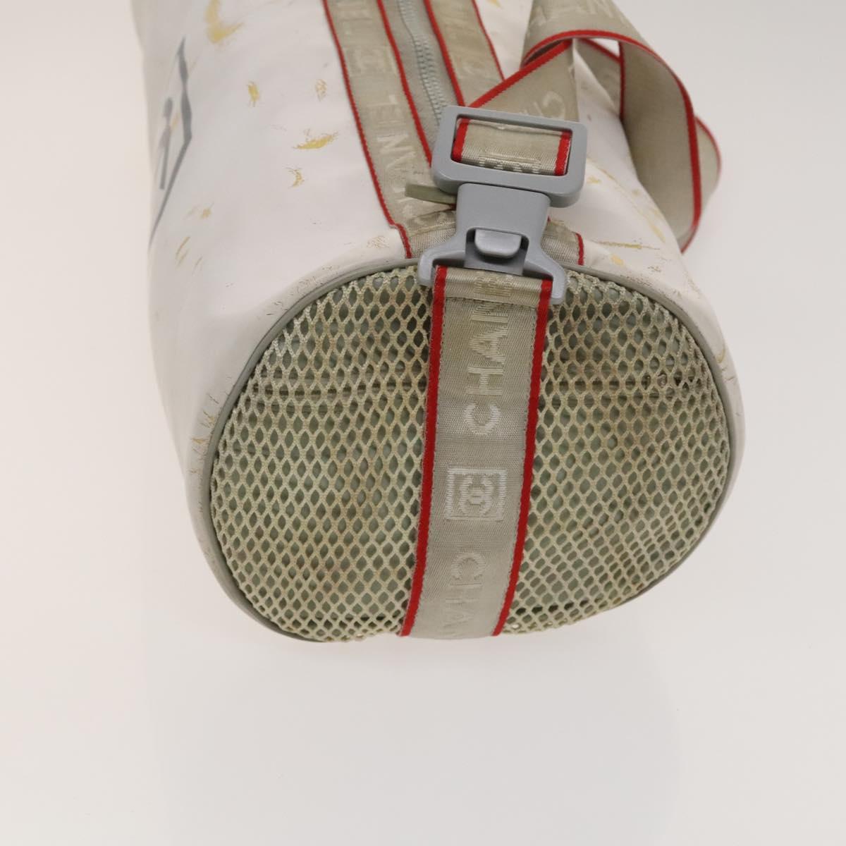 CHANEL Sports Shoulder Drum Bag Rubber Nylon White Gray CC Auth bs26735