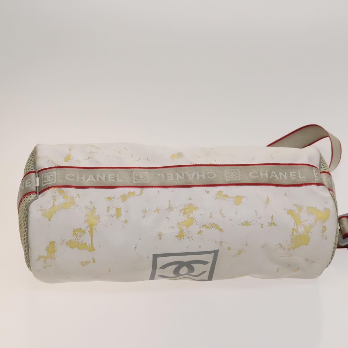 CHANEL Sports Shoulder Drum Bag Rubber Nylon White Gray CC Auth bs26735