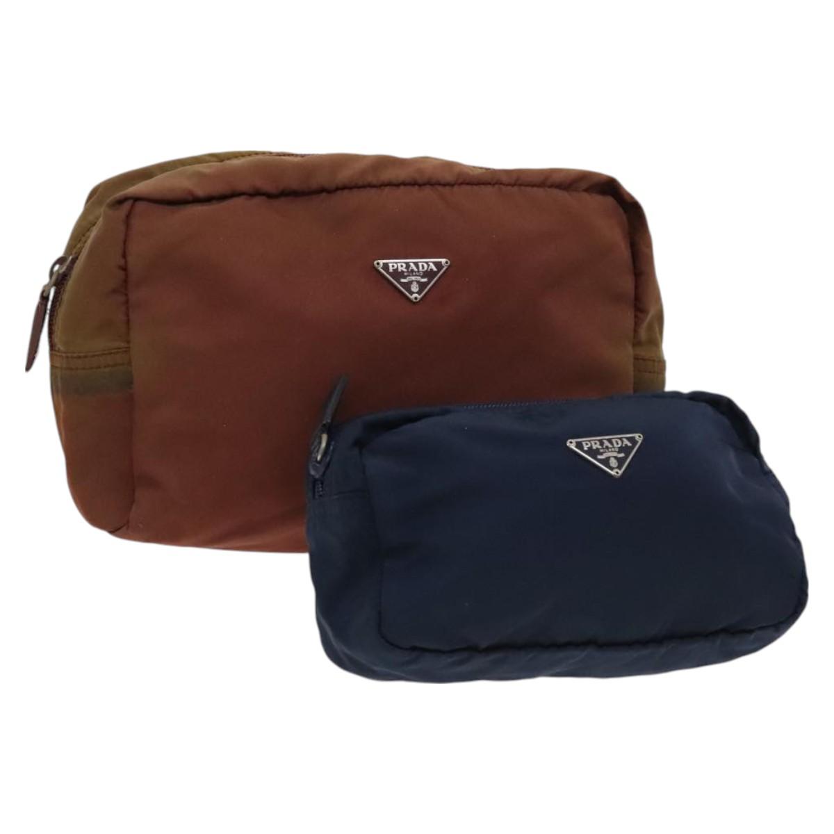 PRADA Pouch Nylon 2Set Wine Red Navy Auth bs26739