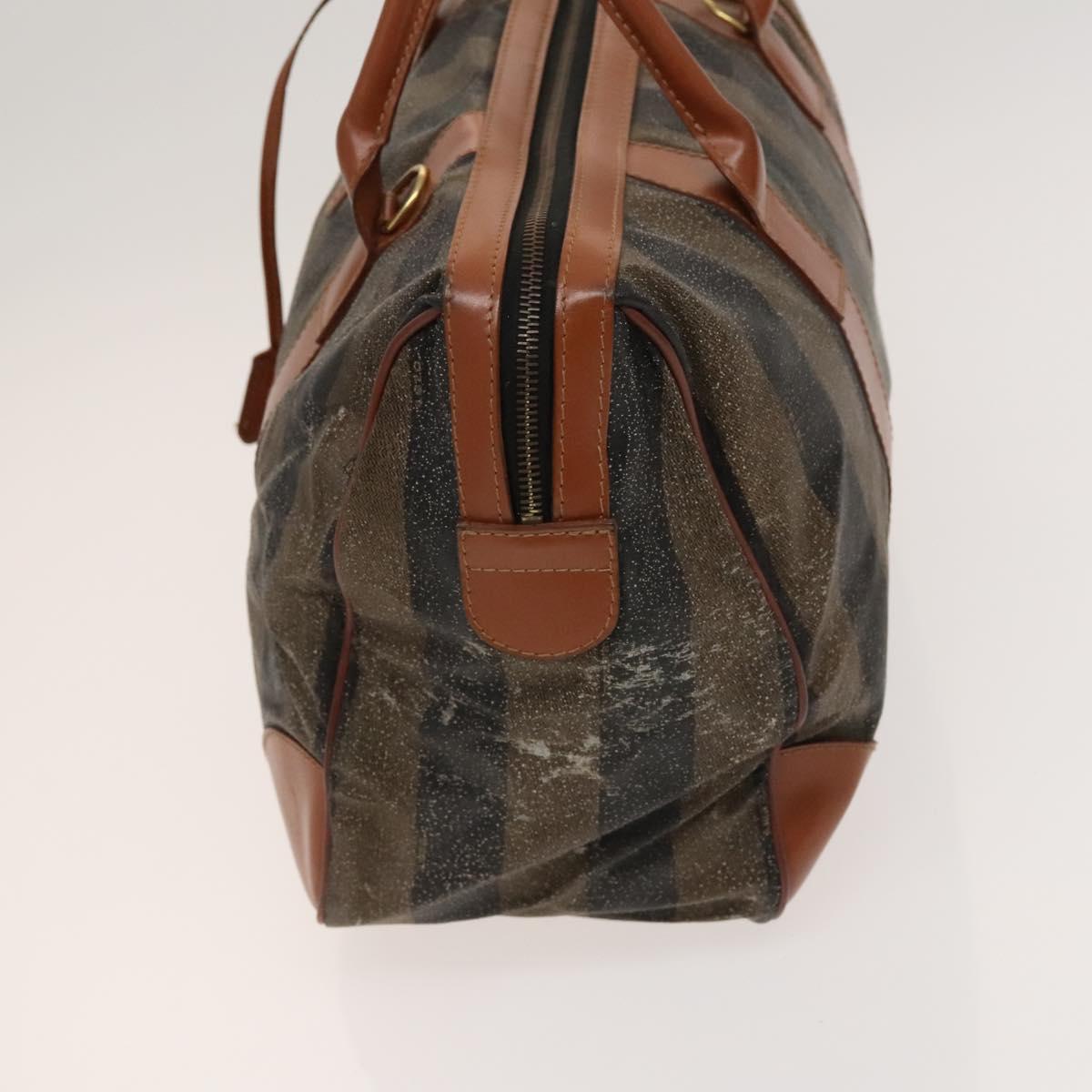 FENDI Pecan Canvas Hand Bag Leather 2Set Black Brown gold Auth bs26745
