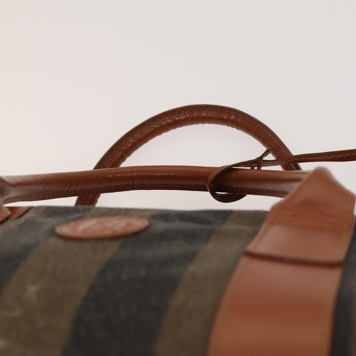 FENDI Pecan Canvas Hand Bag Leather 2Set Black Brown gold Auth bs26745