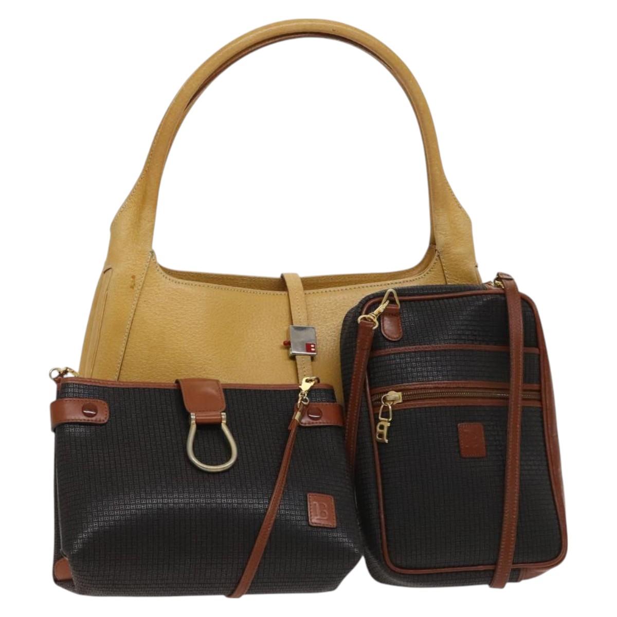BALLY Shoulder Bag Leather PVC 3Set Beige Black Auth bs26746