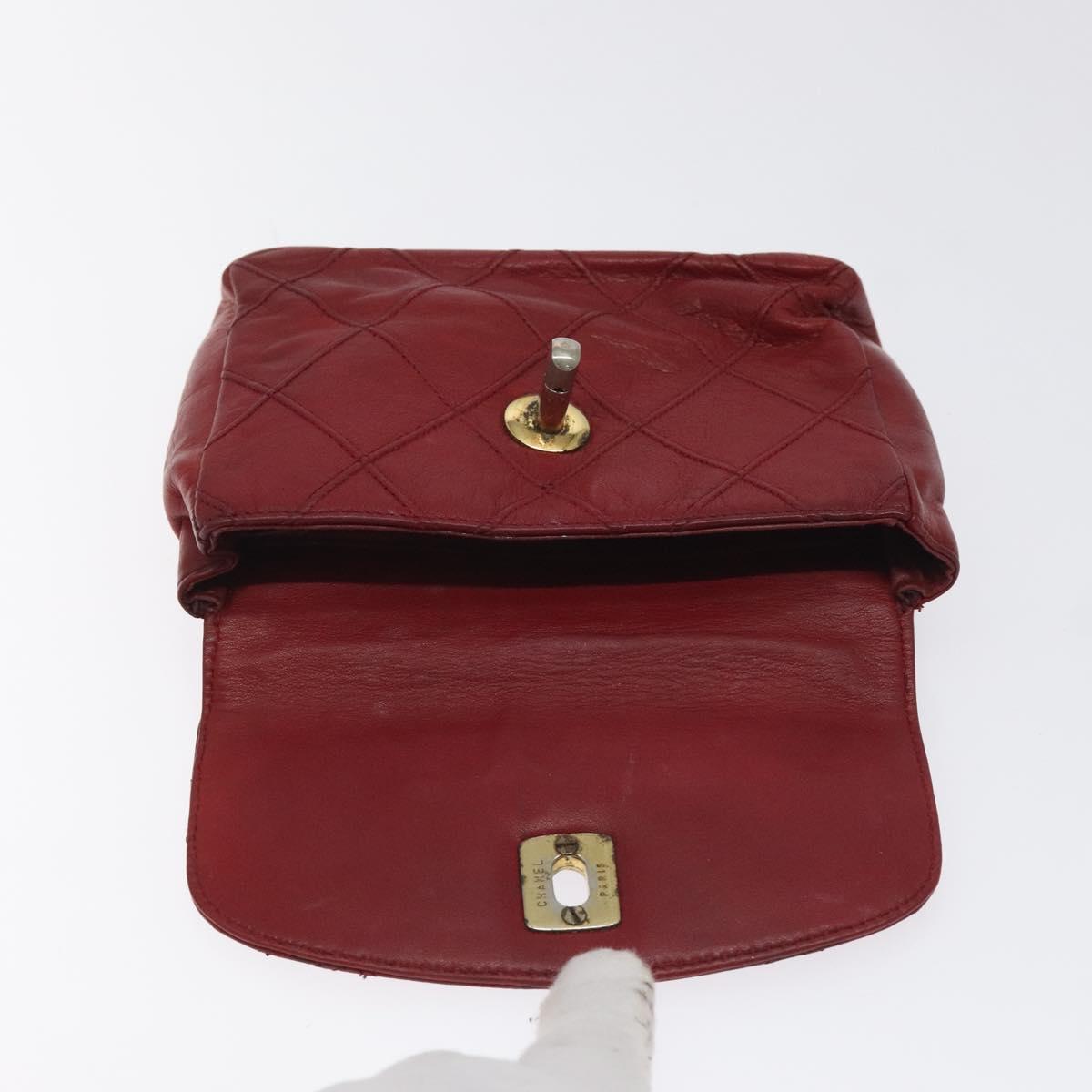 CHANEL Bicolore Waist Bag Lamb Skin Red Gold CC Auth bs26757