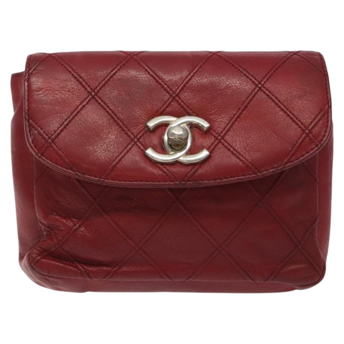 CHANEL Bicolore Waist Bag Lamb Skin Red Gold CC Auth bs26757