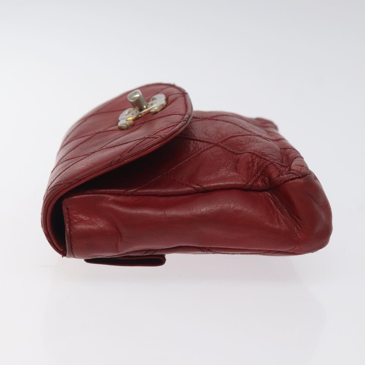 CHANEL Bicolore Waist Bag Lamb Skin Red Gold CC Auth bs26757