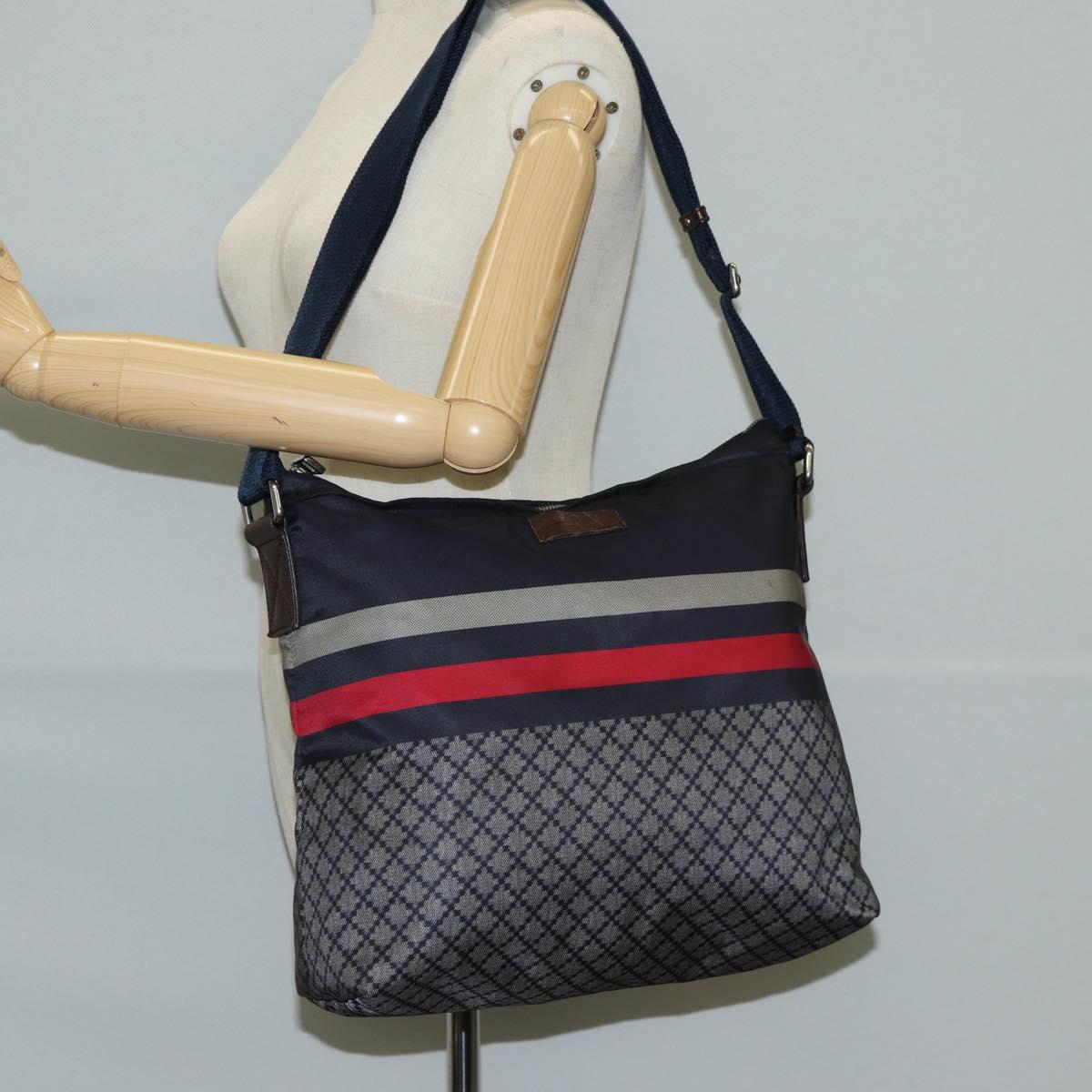 GUCCI Shoulder Bag Nylon Navy Silver 270410 Auth bs26783