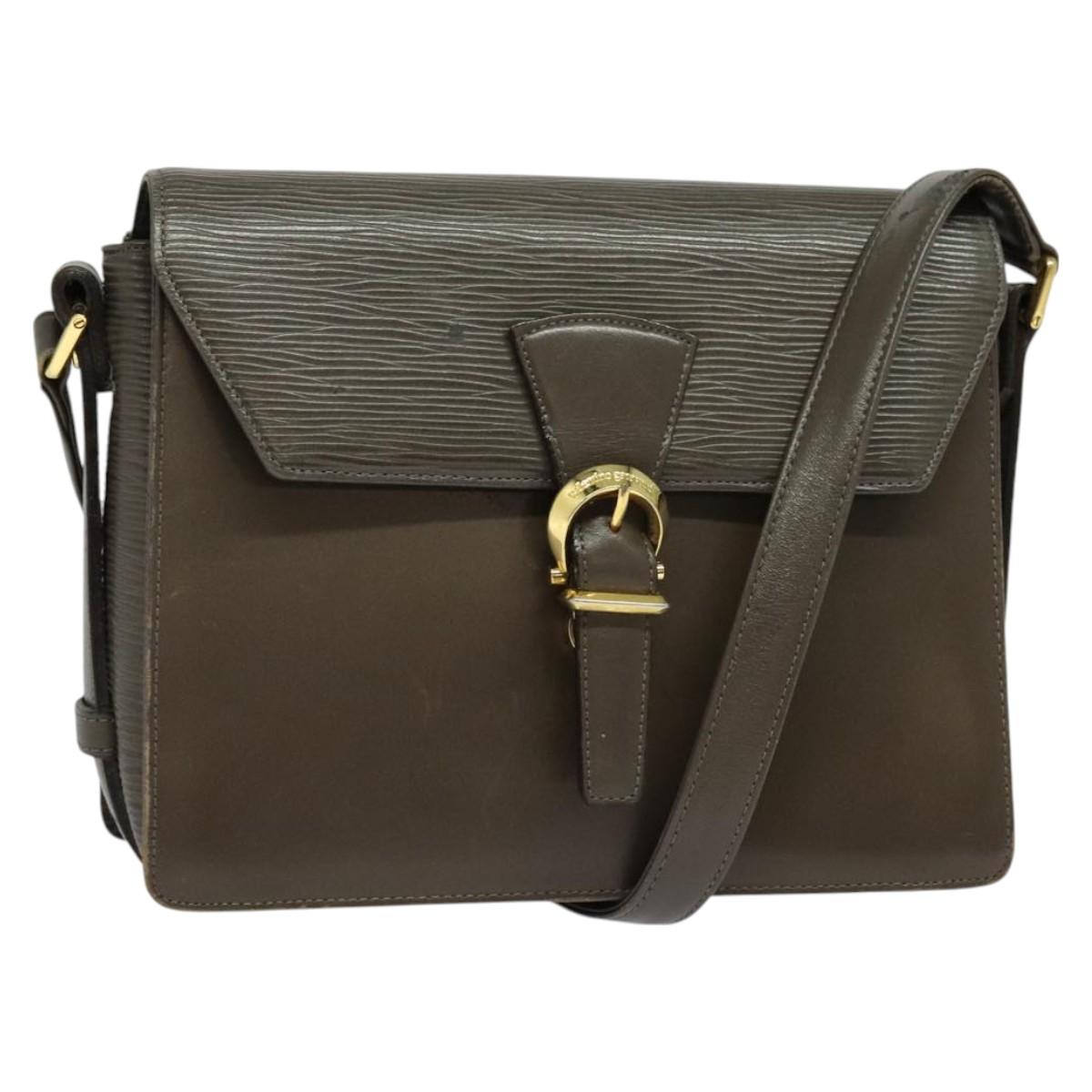 VALENTINO Shoulder Bag Leather Brown Gold Auth bs26800