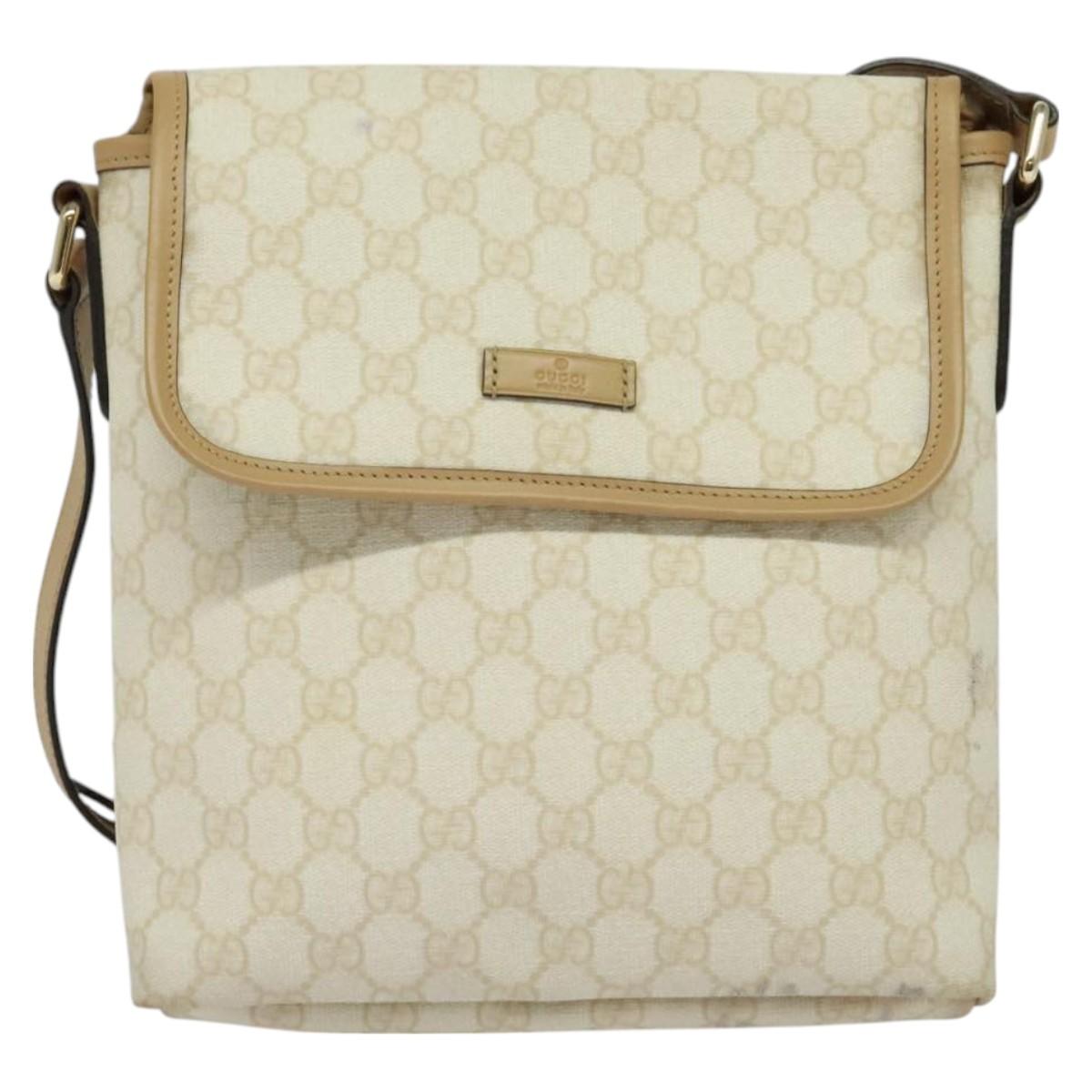 GUCCI GG Supreme Shoulder Bag PVC White Gold 223666 Auth bs26841