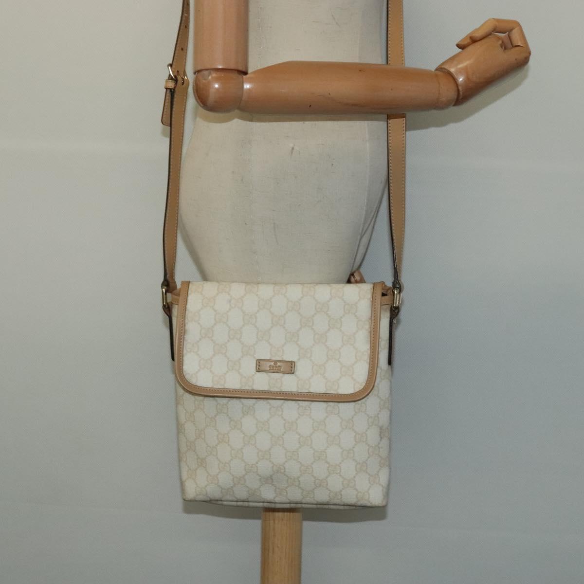GUCCI GG Supreme Shoulder Bag PVC White Gold 223666 Auth bs26841