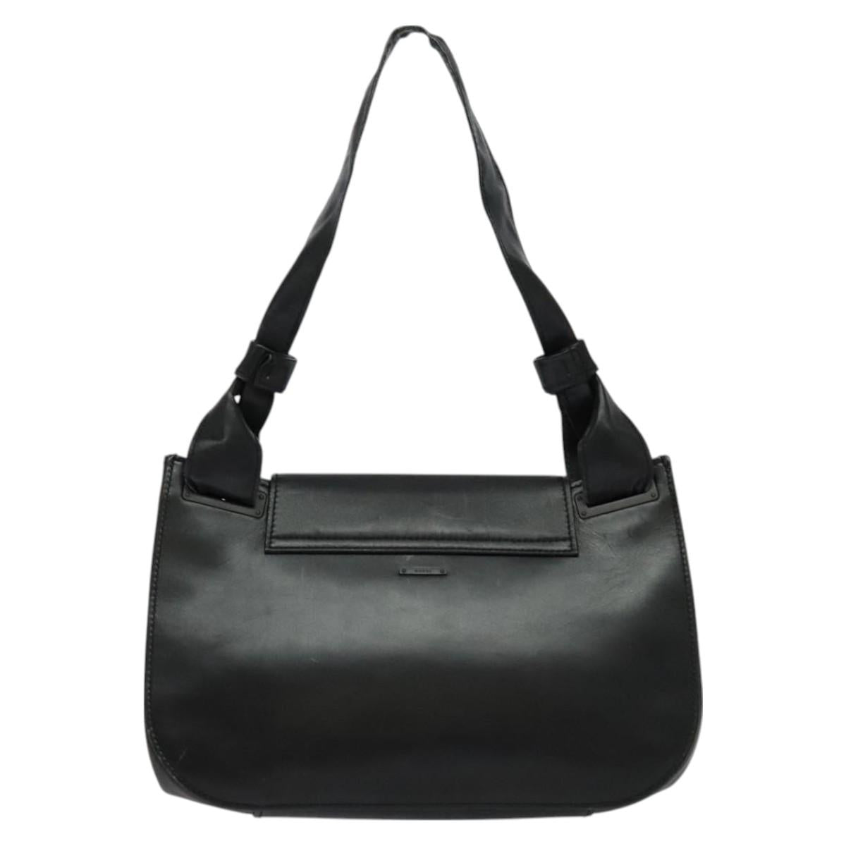 GUCCI Shoulder Bag Leather Black Silver 105375 Auth bs26842