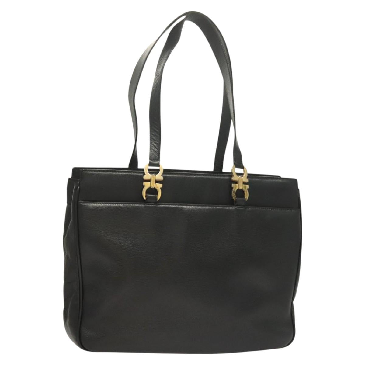 Salvatore Ferragamo Gancini Tote Bag Leather Black Gold Auth bs26846