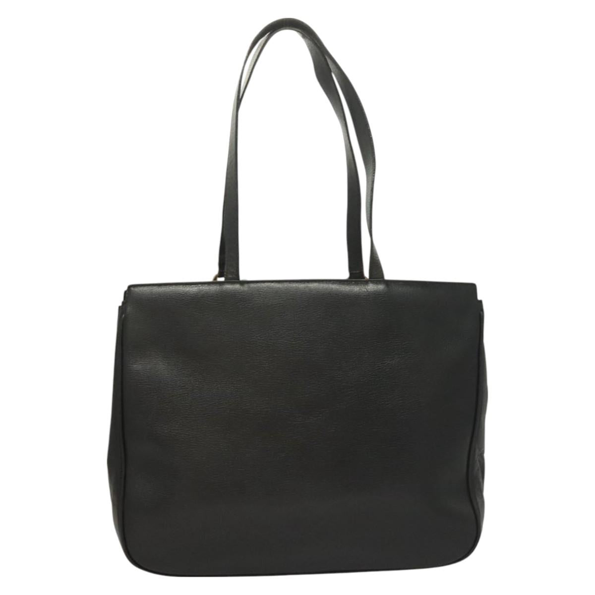 Salvatore Ferragamo Gancini Tote Bag Leather Black Gold Auth bs26846