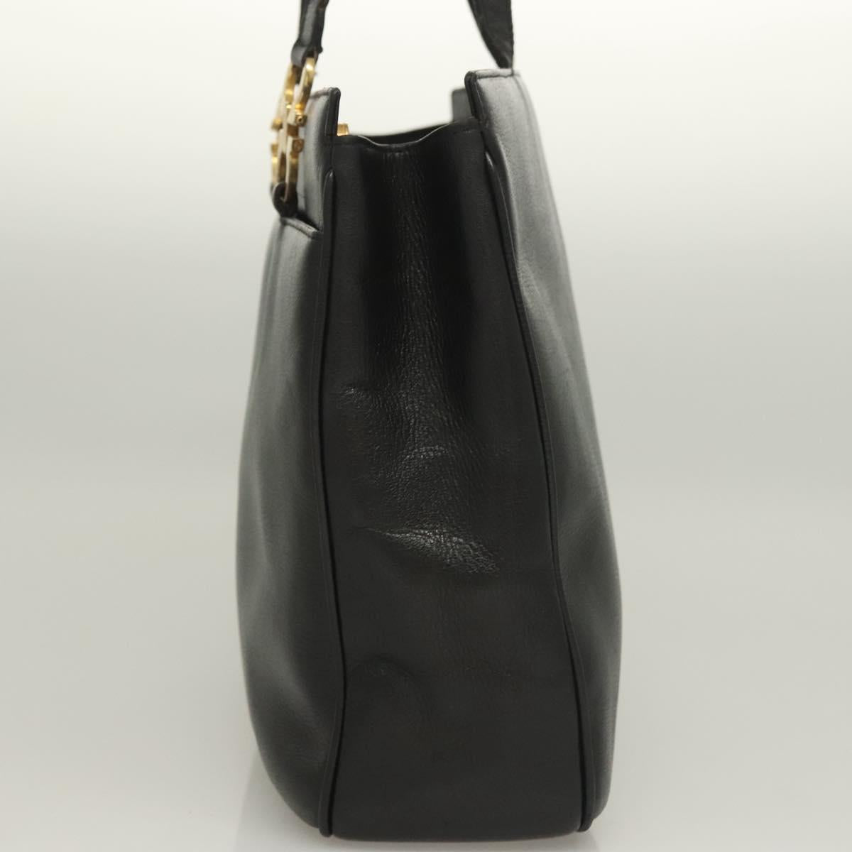 Salvatore Ferragamo Gancini Tote Bag Leather Black Gold Auth bs26846