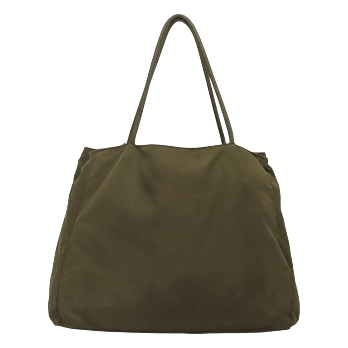 PRADA Hand Bag Nylon Khaki Silver Auth bs26850