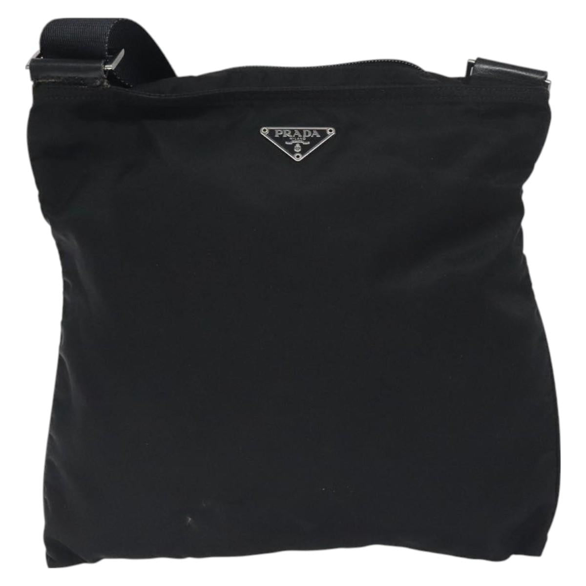 PRADA Shoulder Bag Nylon Black Silver Auth bs26852