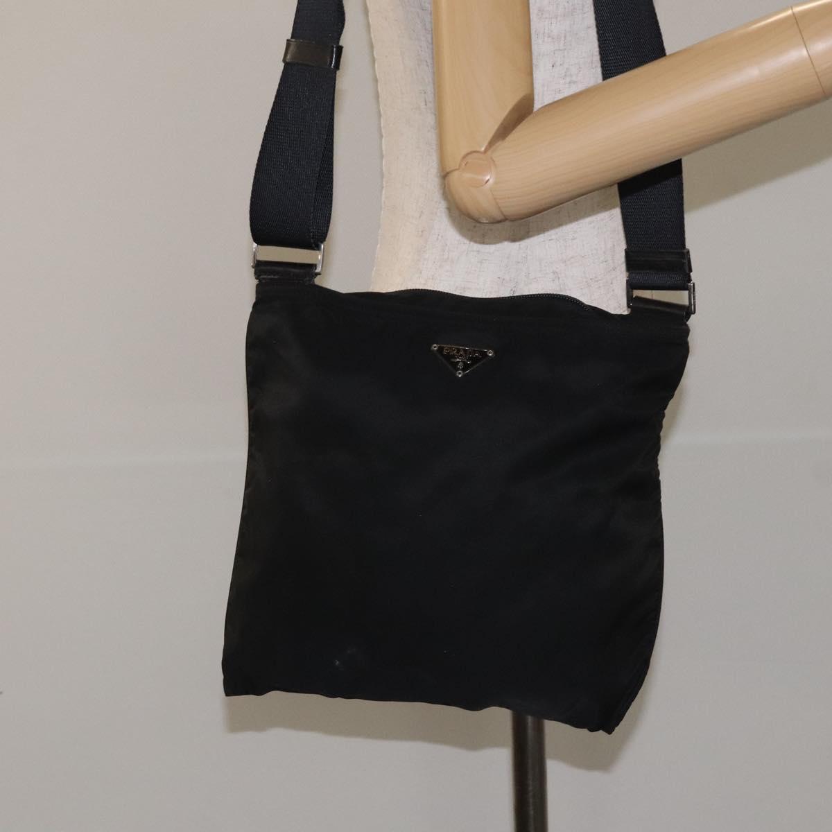 PRADA Shoulder Bag Nylon Black Silver Auth bs26852